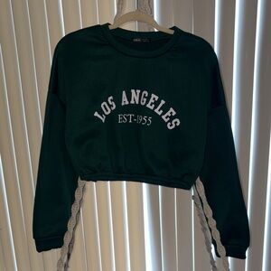 SHEIN Forest Green Los Angeles Cropped Hoodie